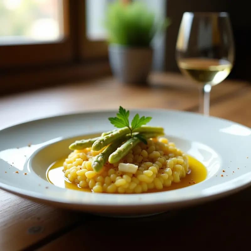 Risotto de Espárragos Blancos y Azafrán: Receta Italiana Creamosa con Vino Blanco