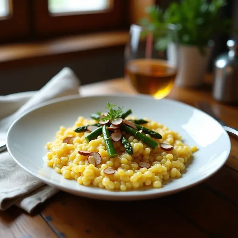 Risotto de Espárragos Blancos y Azafrán con Vinagreta de Trufa: Receta Italiana de Temporada