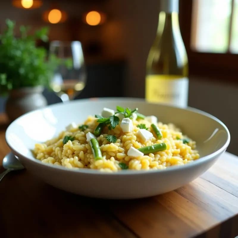 Risotto de Espárragos Blancos y Azafrán: Receta Italiana Cremosa con Queso de Cabra
