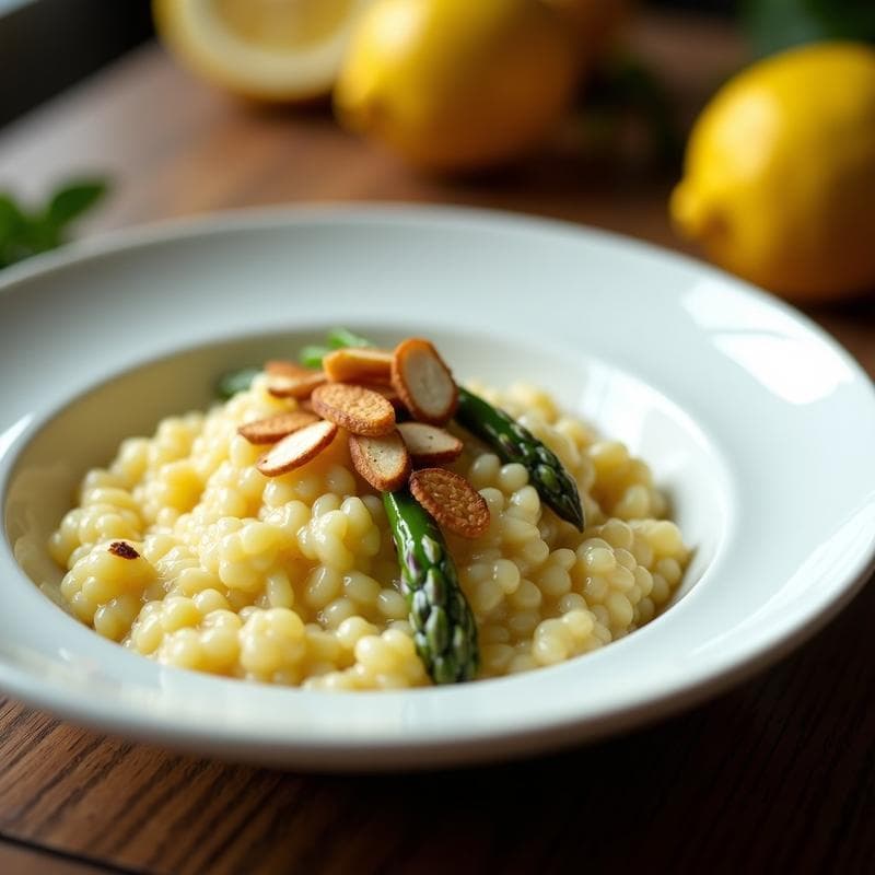 Risotto de Espárragos Blancos y Limón Confitado: Receta Italiana en Airfryer con Aqua Faba