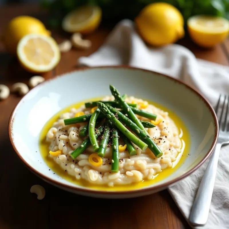 Risotto de Espárragos y Limón con Queso de Anacardos: Receta Vegana y Cremosa