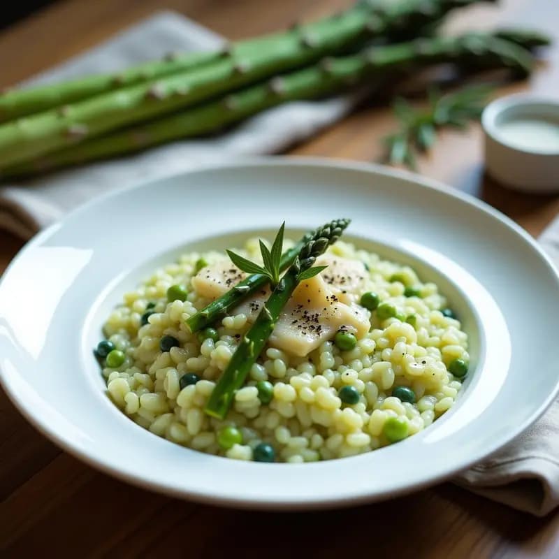 Risotto de Espárragos Verdes y Queso blue de Almendras: Receta Italiana Sin Lácteos