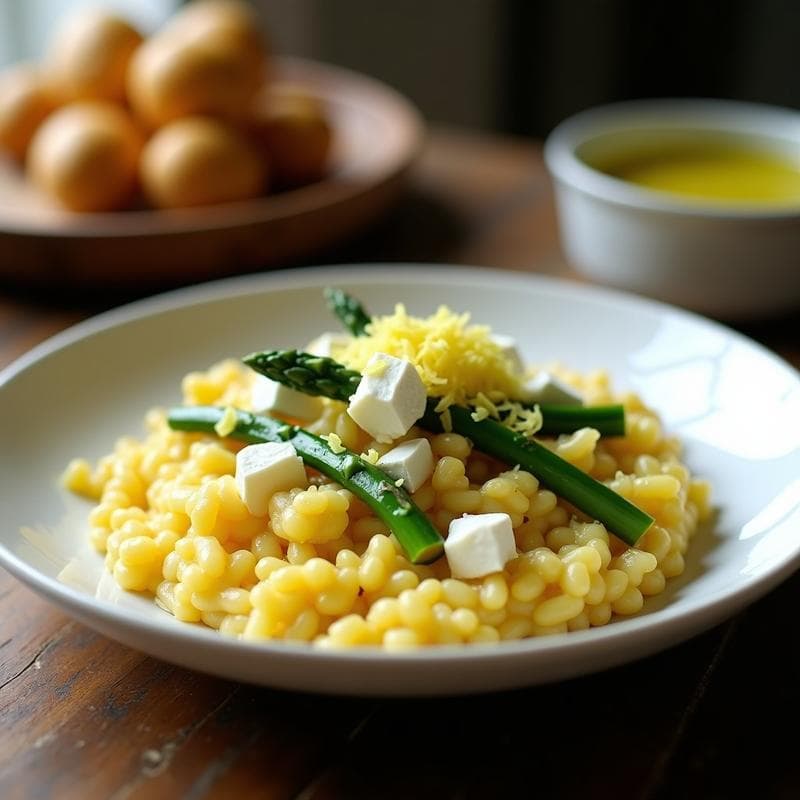 Risotto de Espárragos Verdes y Queso de Cabra con Azafrán: Receta en Airfryer Sin Remover