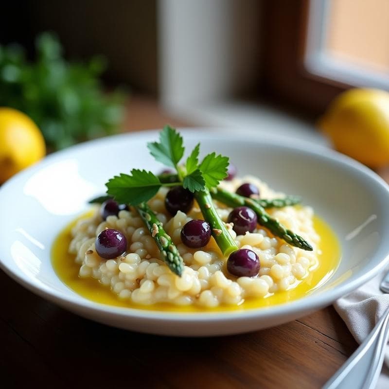 Risotto de Espárragos moteados y Salsa de Limón: Receta Italiana en Thermomix Vegana