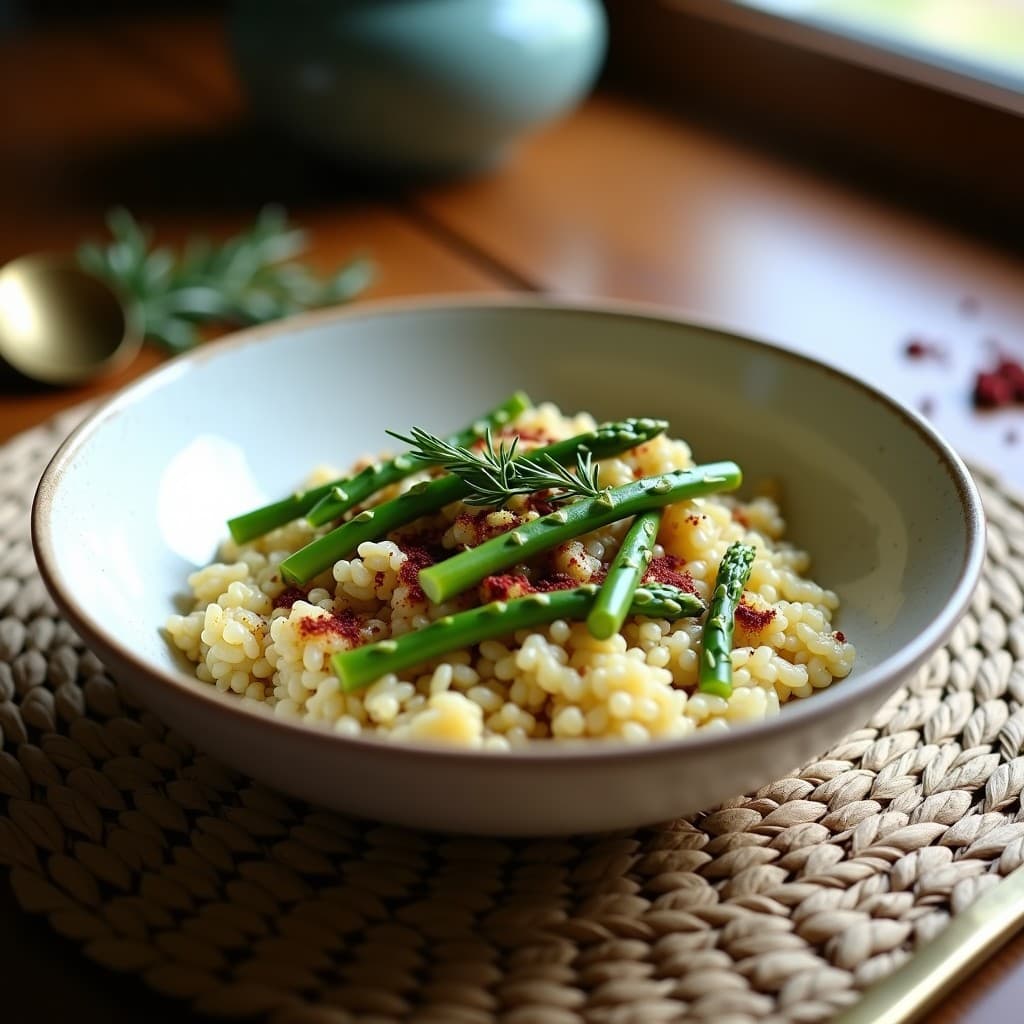 Risotto de Espárragos Verdes y Zaatar: Receta Libanesa Vegana en Olla Exprés