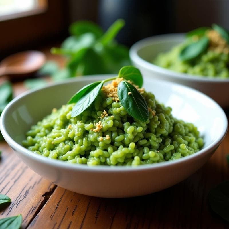 Risotto de Espinacas y Espirulina: Receta Vegana Alta en Hierro y Proteína en 30 Minutos