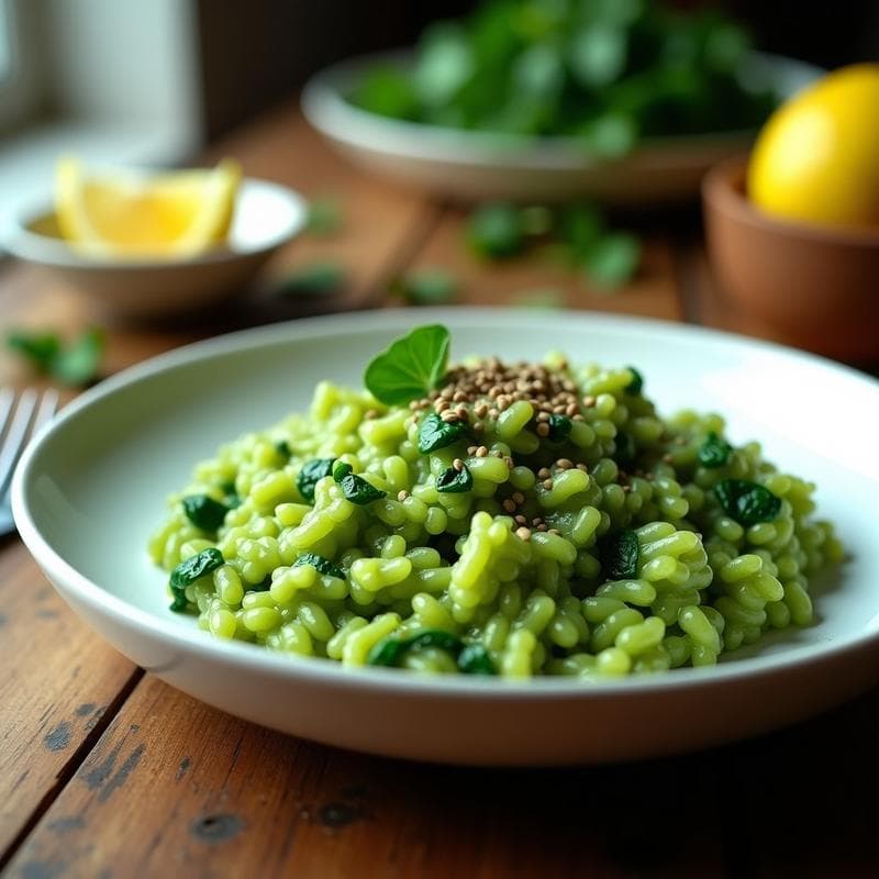 Risotto de Espinacas y Espirulina: Receta en Airfryer con Toque Verde y Alto en Proteína
