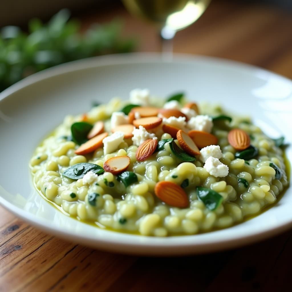 Risotto de espinacas y queso de cabra con vino blanco: Receta francesa keto en thermomix