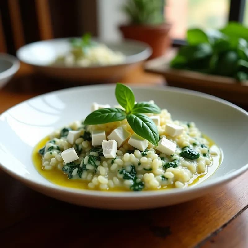 Risotto de Espinacas y Queso Feta: Receta Cremosa en Airfryer sin Remover