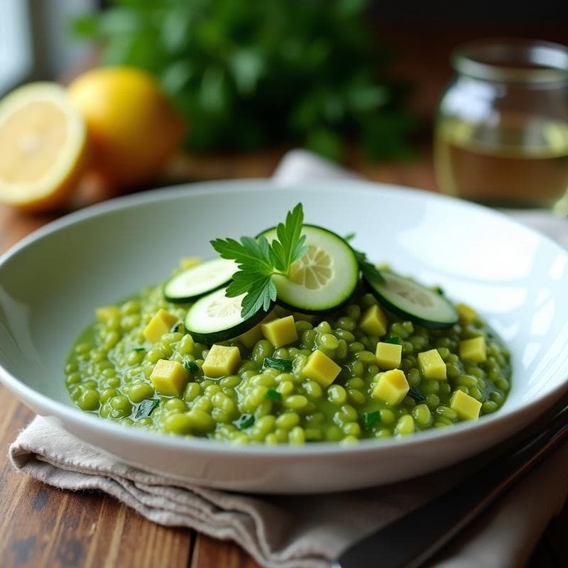 Risotto de Espirulina y Calabacín Verde: Receta Detox en Thermomix Sin Lácteos