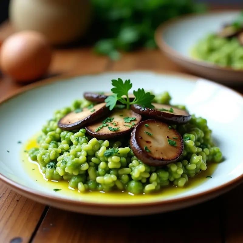 Risotto de Espirulina y Champiñones Portobello: Receta Verde Keto Sin Lácteos en 25 Minutos