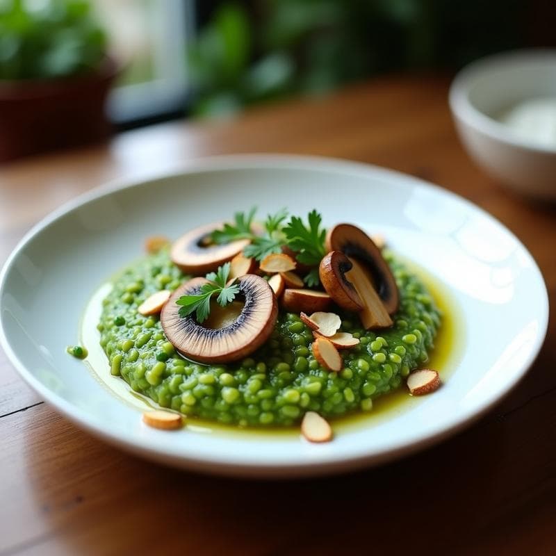 Risotto de Espirulina y Champiñones Portobello: Receta Vegana en Thermomix Alta en Hierro