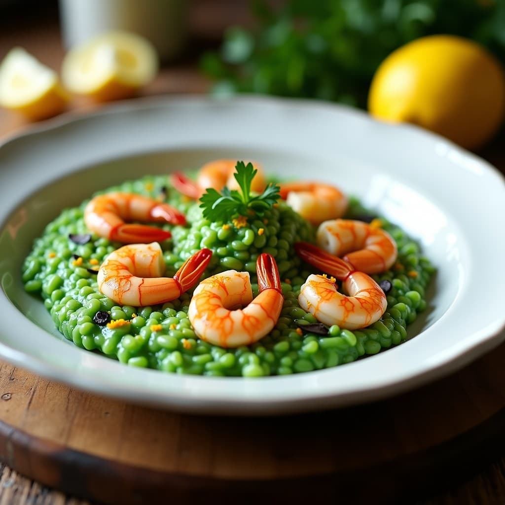 Risotto de Espirulina y Limón con Gamberones al Ajillo: Receta Innovadora en Olla Exprés