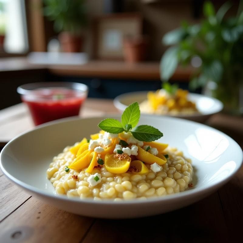 Risotto de Flor de Calabacín y Queso de Cabra con Vinagreta de Frambuesa: Receta en Thermomix