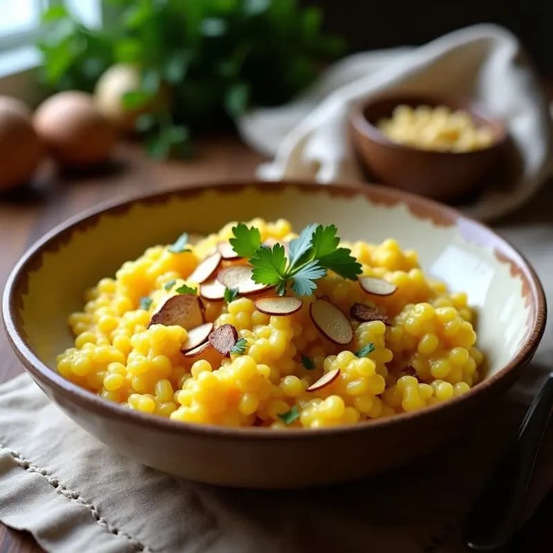 Risotto de Fono y Alcachofas: Receta Árabe Keto con Caldo de Pollo y Azafrán