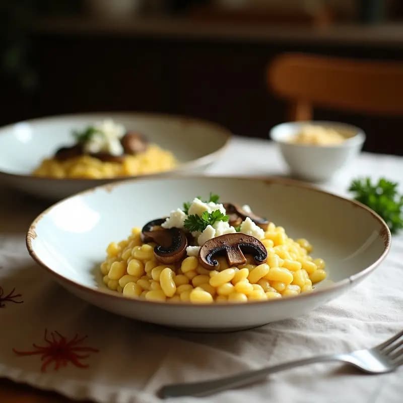Risotto de Hongos Portobello y Azafrán con Queso de Cabra: Receta Italiana sin Lácteos
