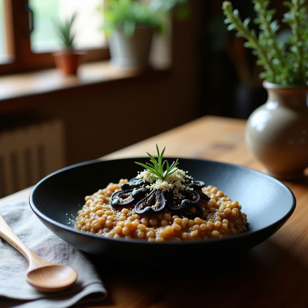 Risotto de Lentejas Beluga con Champiñones Negros: Receta Vegana y Cremosa en Thermomix