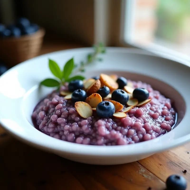 Risotto de Quinoa con Moras Azules: Receta Vegana Alta en Antioxidantes y Sin Gluten