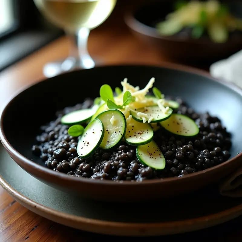 Risotto Negro con Calabacín: Receta Italo-Española Fácil y Elegante para Aperitivos