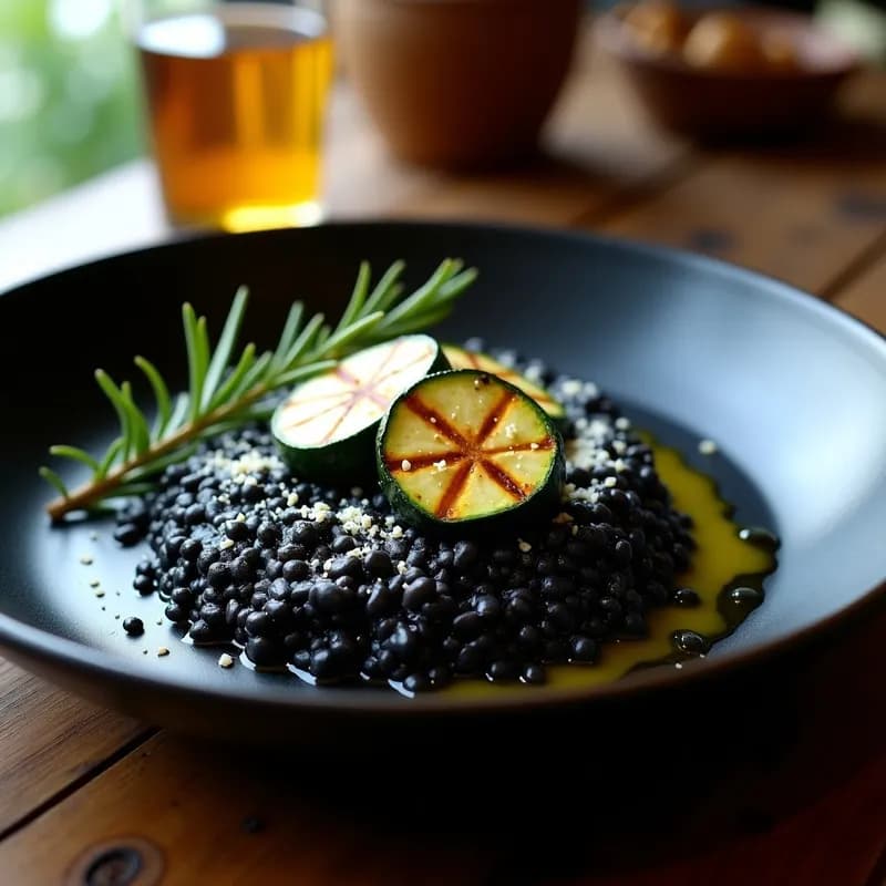Risotto Negro con Calabacines Ahumados: Receta Gourmet en 30 Minutos con Toque a Mar