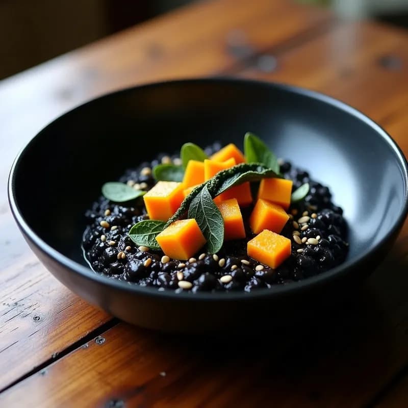 Risotto Negro con Calabaza y Algas Nori: Receta Gourmet en 30 Minutos con Toque Umami