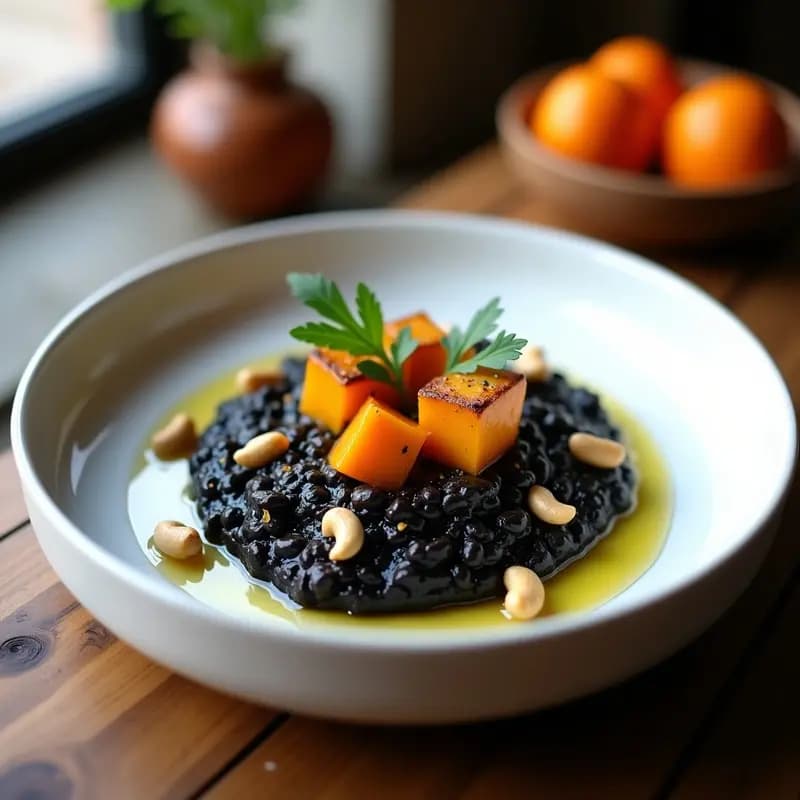 Risotto Negro con Calabaza Asada: Receta Vegana de Alta Cocina en 30 Minutos