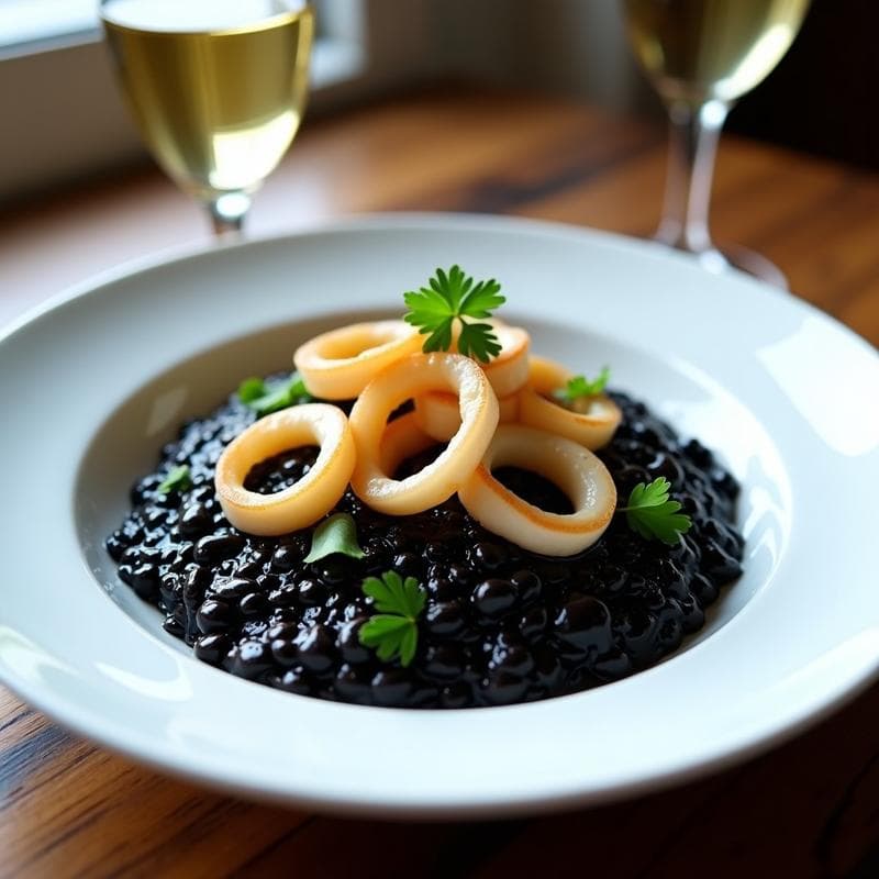 Risotto Negro con Calamares: Receta Auténtica en Olla Rápida en 25 Minutos