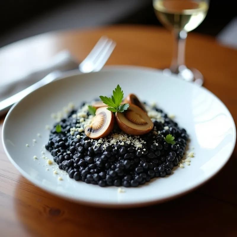 Risotto Negro con Champiñones: Receta en Olla Lenta con Sabor a Mar y Tierra