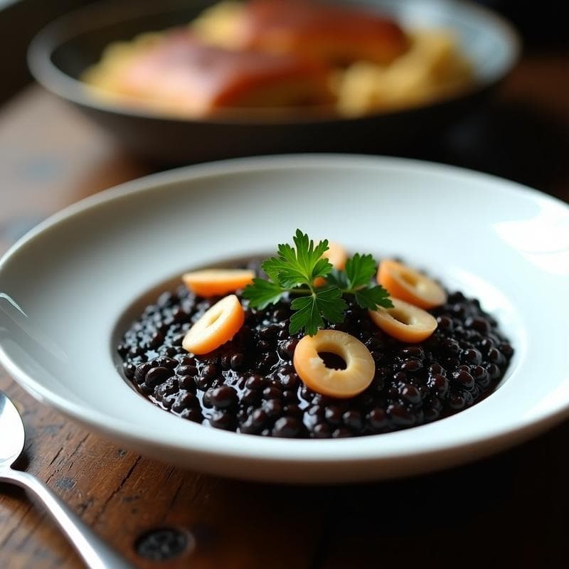Risotto Negro con Chipirones: Receta en Olla Exprés con Sabor a Mar en 25 Minutos