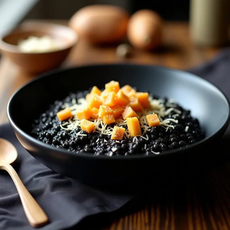 Risotto Negro Gratinado con Panceta de Teruel: Receta Tradicional y Cremosa