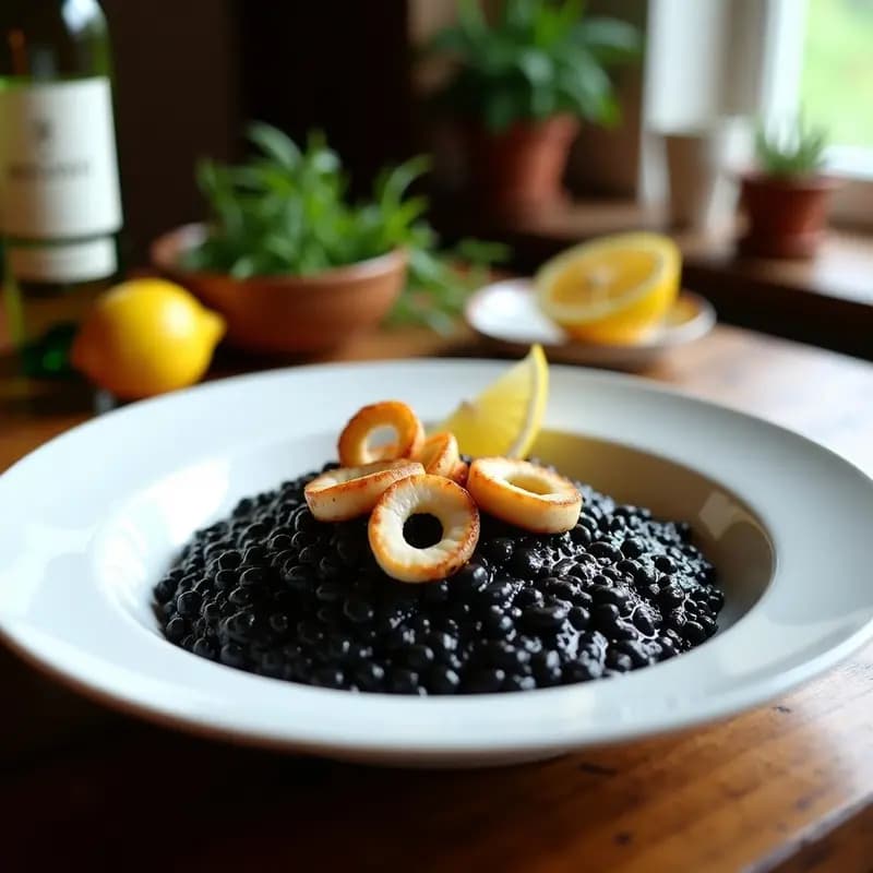 Risotto Negro Veneciano: Receta Tradicional con Tintura de Calamar en 30 Minutos