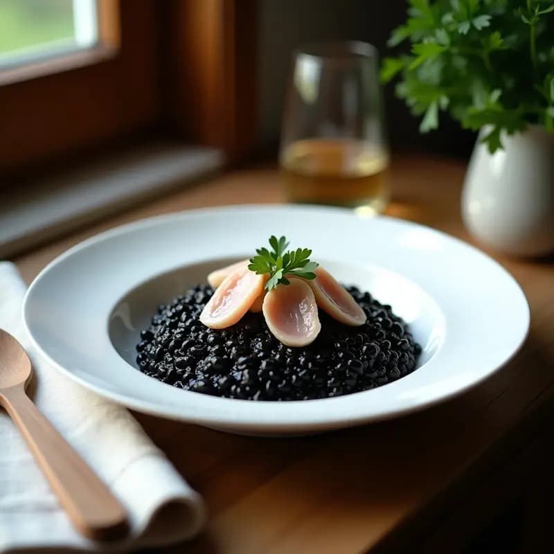 Risotto Negro con Ventresca Ahumada: Receta Gourmet en 20 Minutos con Toque Español