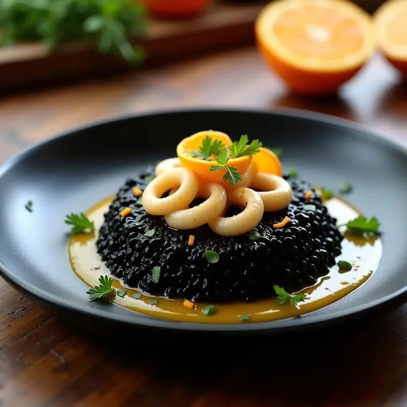 Risotto Negro con Vinagreta de Naranja: Receta Gourmet en 30 Minutos con Toque Cítrico