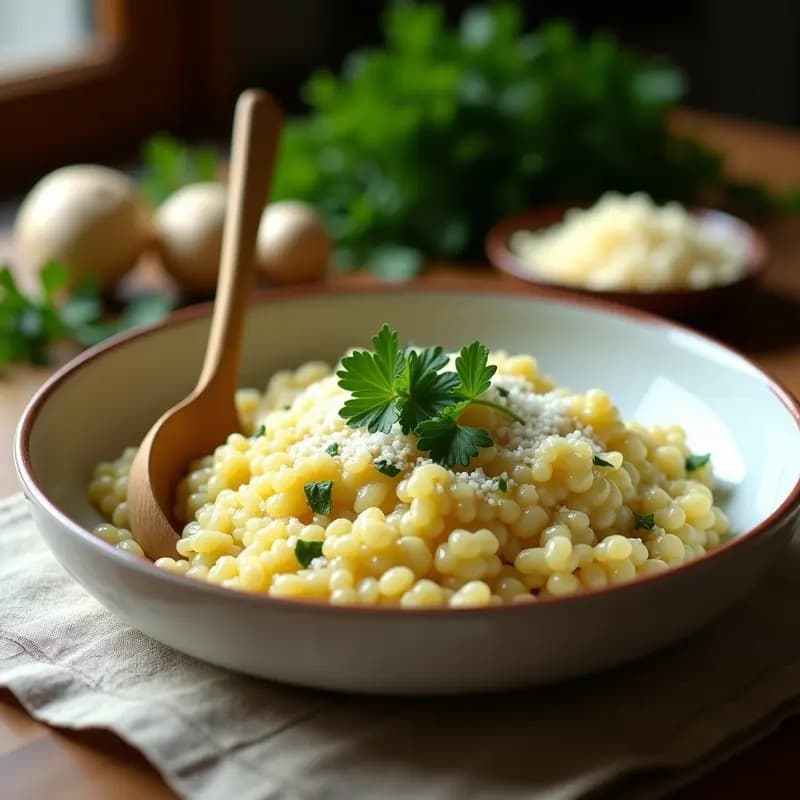 Risotto de Raíz de Perejil: Receta Italiana de Montaña con Toque Silvestre y Cremoso