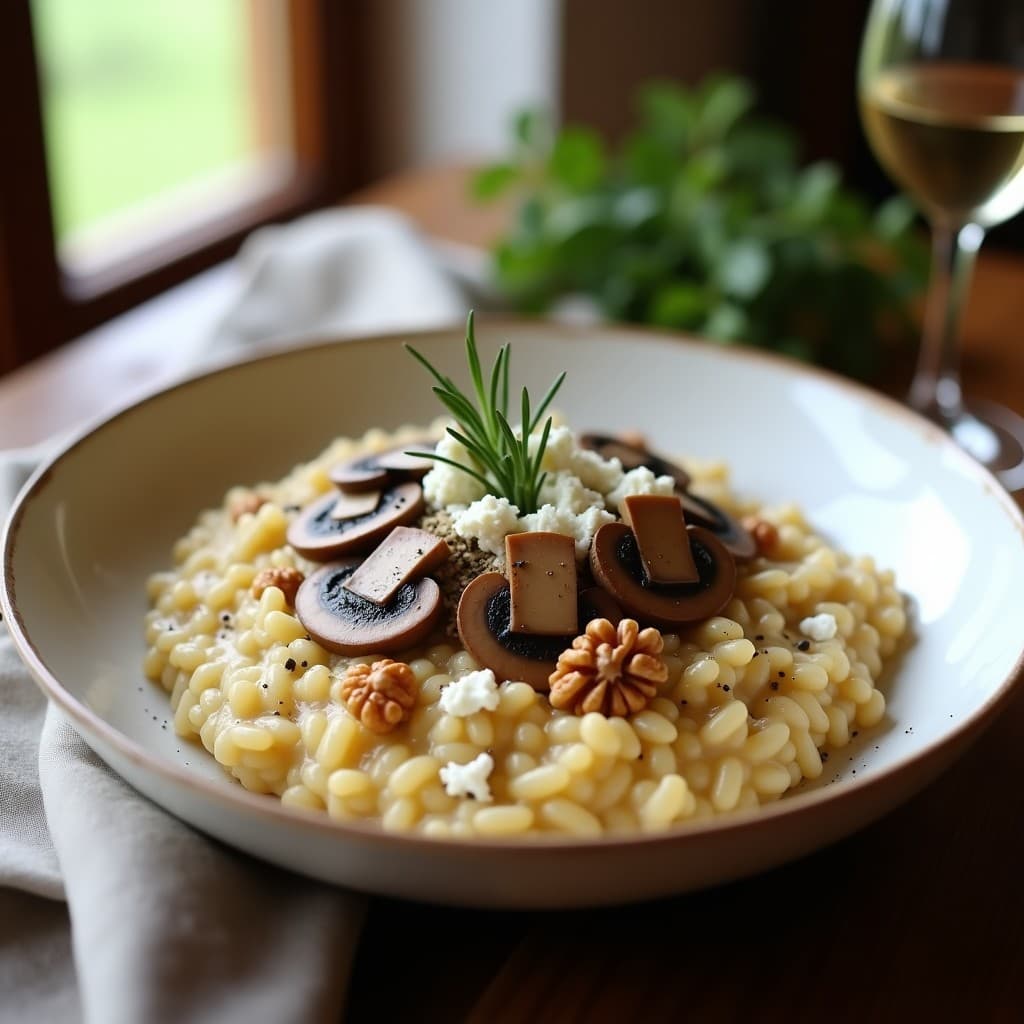 Risotto de Champiñones Portobello y Romerito con Queso de Cabra: Receta Italiana Sin Lactosa