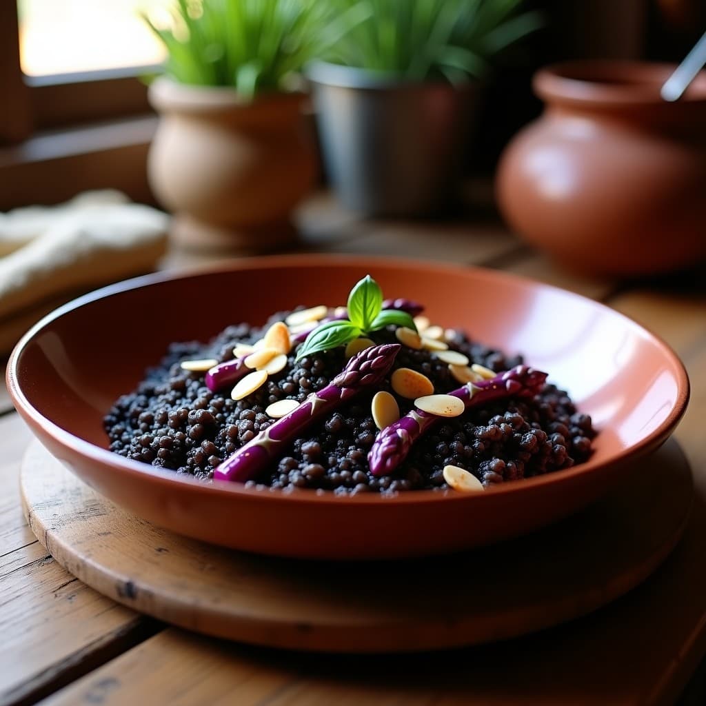 Risotto de Quinoa Negra y Espárragos Morados: Receta Andina Sin Lácteos en Thermomix