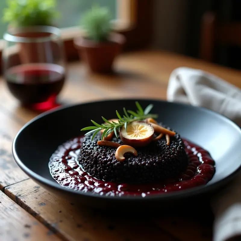 Risotto de Quinoa Negra con Reducción de Vino Tinto y Trufa: Receta Italiana Sin Gluten