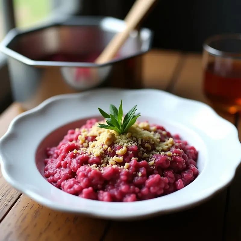 Risotto de Remolacha y Azafrán: Receta Cremosa en Sartén Octogonal para Impresionar
