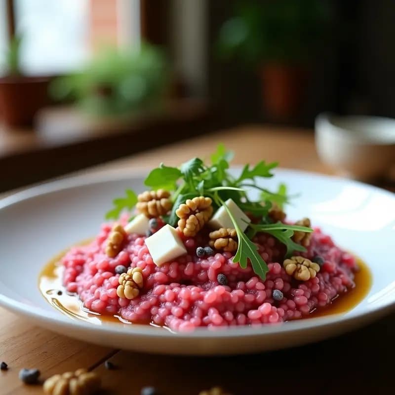 Risotto de Remolacha y Cabra con Vinagreta de Walnuts: Receta Italiana Gourmet