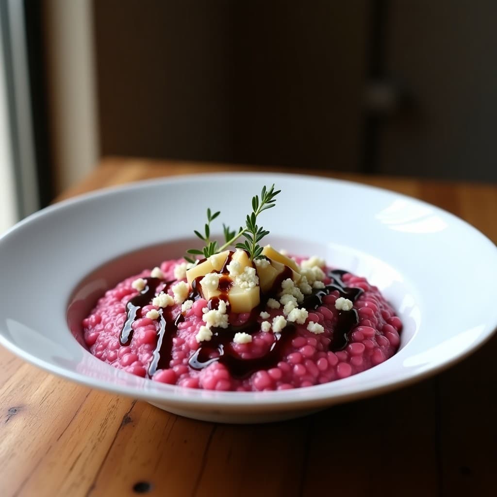 Risotto de Remolacha y Cabral con Reducción de Vinagre Balsámico: Receta Portuguesa Gourmet