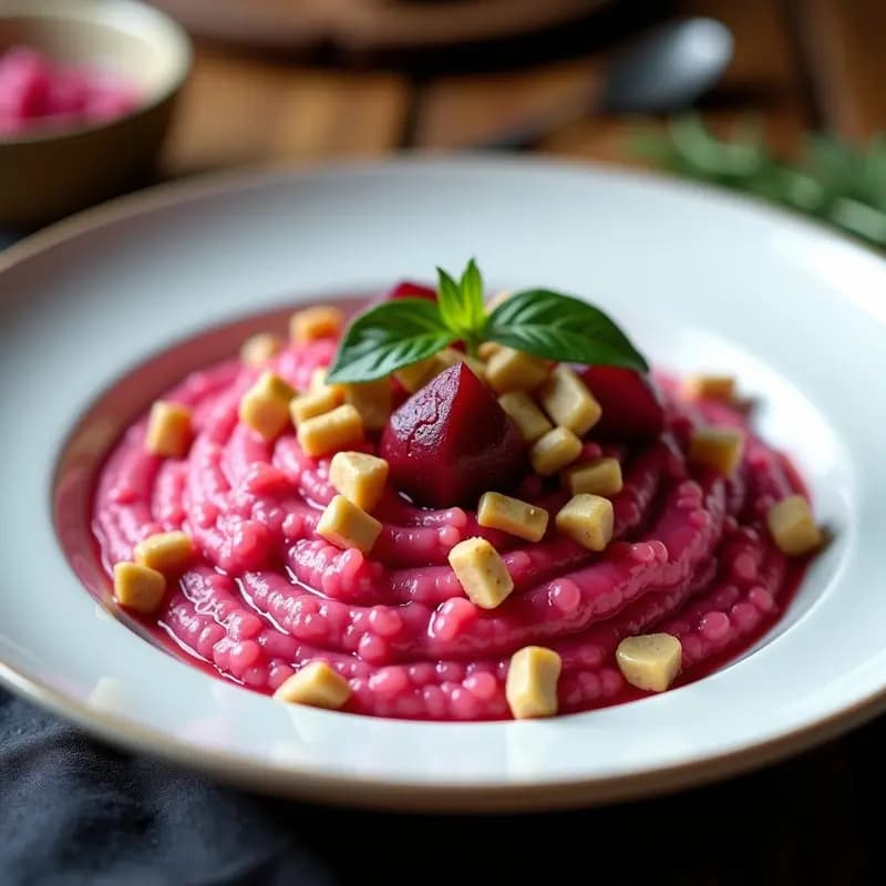 Risotto de Remolacha y Queso de Cabra con Crunch de Nueces: Receta Rosa Impactante