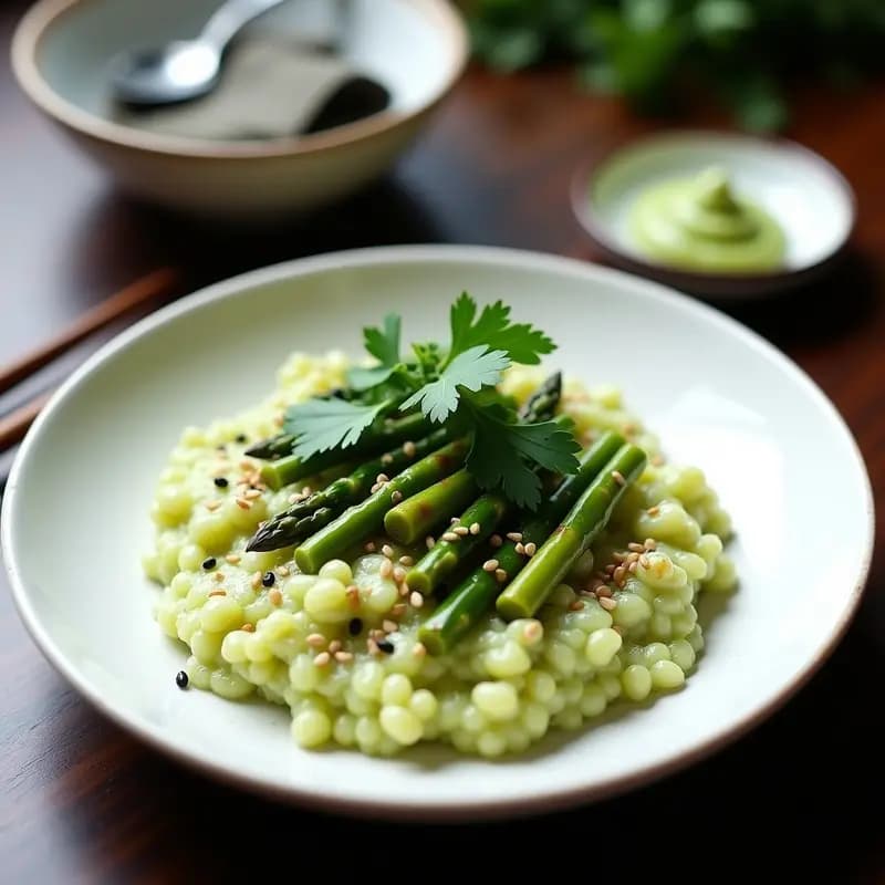 Risotto de Wasabi y Espárragos Verdes: Receta Italiana con Toque Japones Picante