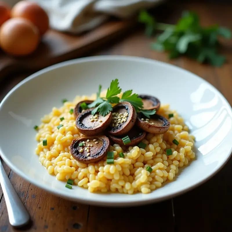Risotto de Zaatar y Champiñones Portobello: Receta Libanesa Cremosa y Sin Lactosa