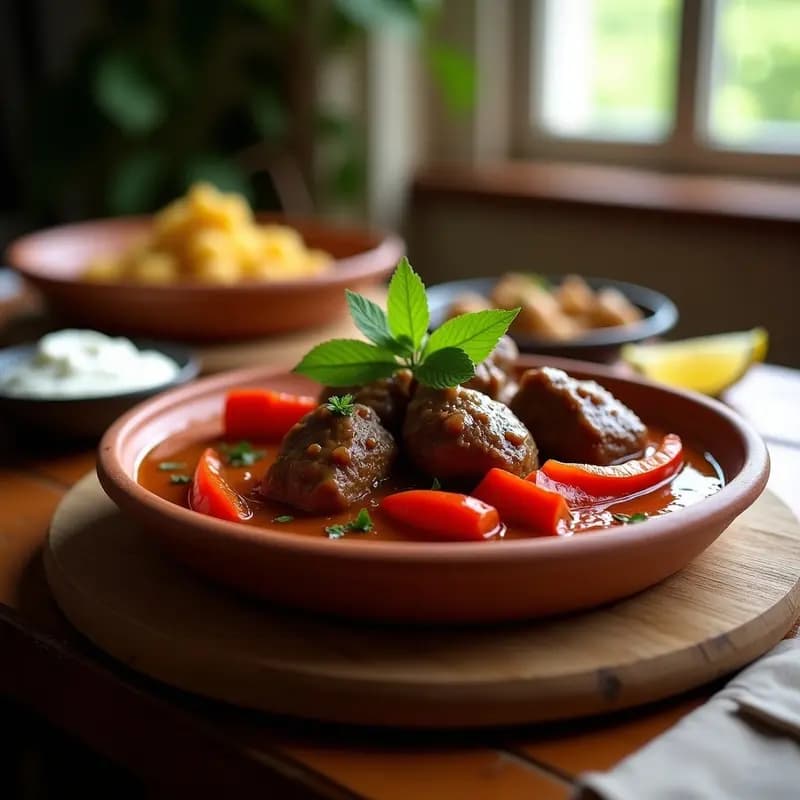 Roganic: Estofado de Cordero Albanés con Pimientos y Hierbas Frescas