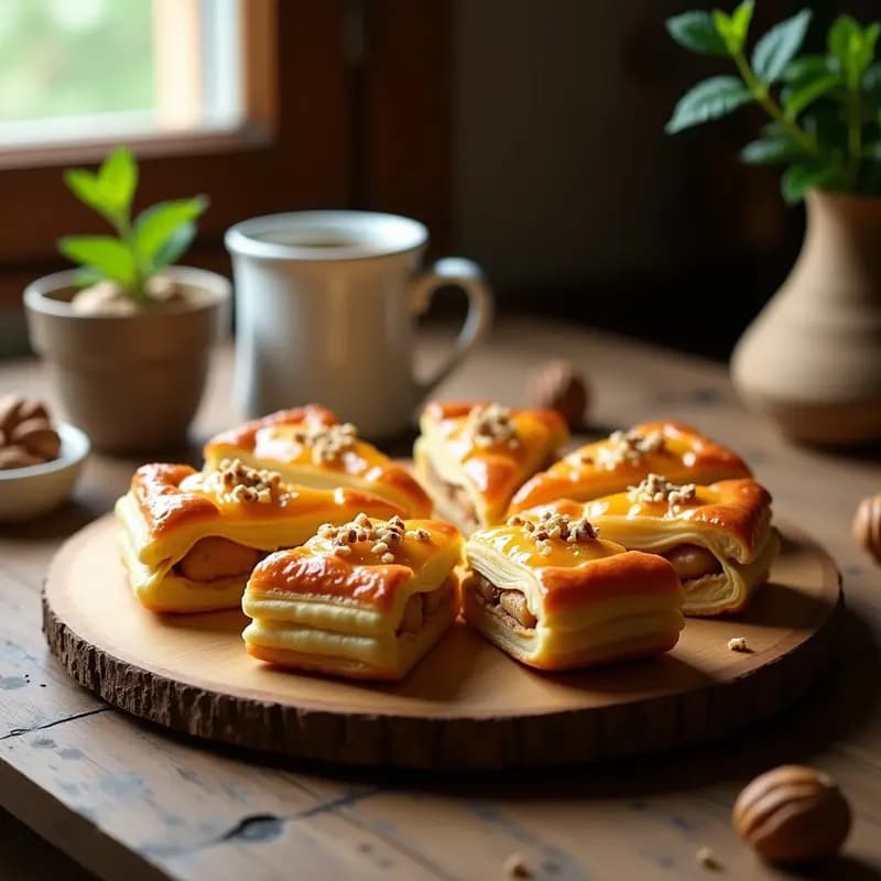 Rogojinar con Miel y Nueces: Postre Rumano de Masa Hojaldrada