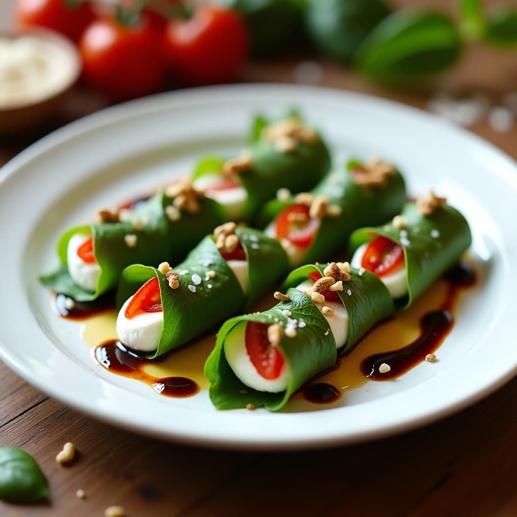 Rollitos de Albahaca Fresca con Queso de Búfala y Tomates Secos: Entrante Italiano Light