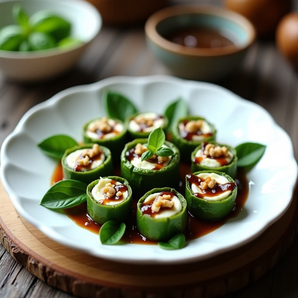 Rollitos de Albahaca y Queso de Cabaña con Vinagreta de Higos: Entrante Italiano Sin Gluten