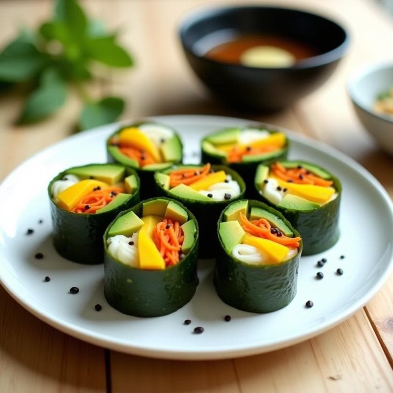 Rollitos de Alga Nori con Aguacate y Mango: Entrante Japonés Crudivegano en 15 Minutos