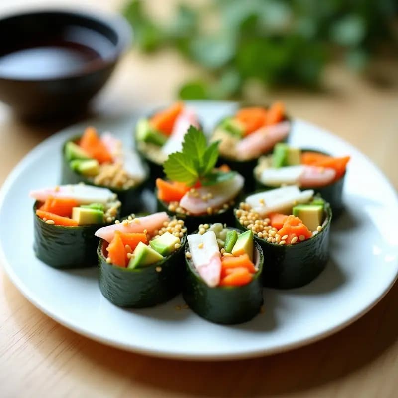 Rollitos de Alga Nori con Aguacate y Surimi: Aperitivo Japonés en 10 Minutos Sin Cocción