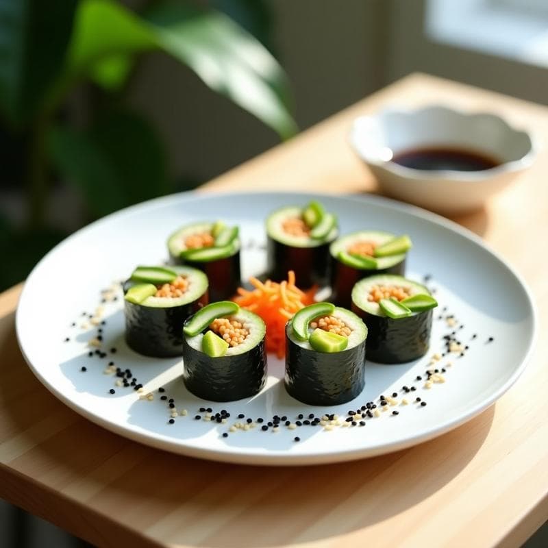 Rollitos de Alga Nori con Aguacate y Zucchini: Sushi Vegano Sin Arroz en 15 Minutos